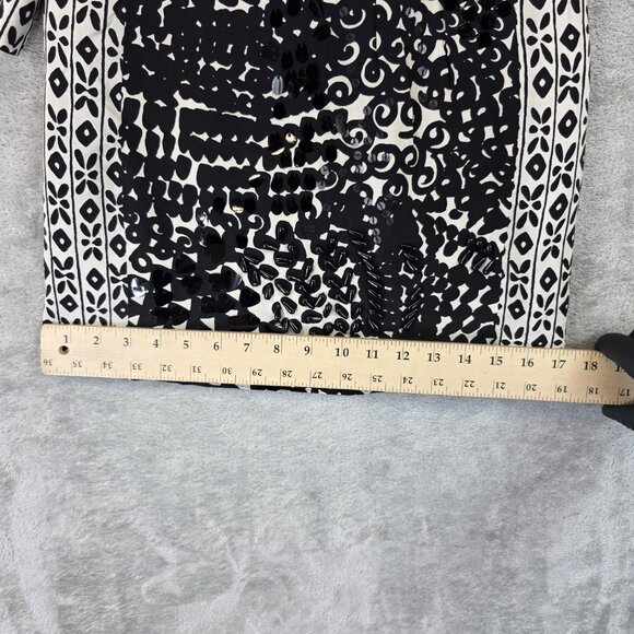 Vintage Nanette Lepore Blouse Womens 2 Black White Silk Sequin Embellished Boho - Picture 10 of 14